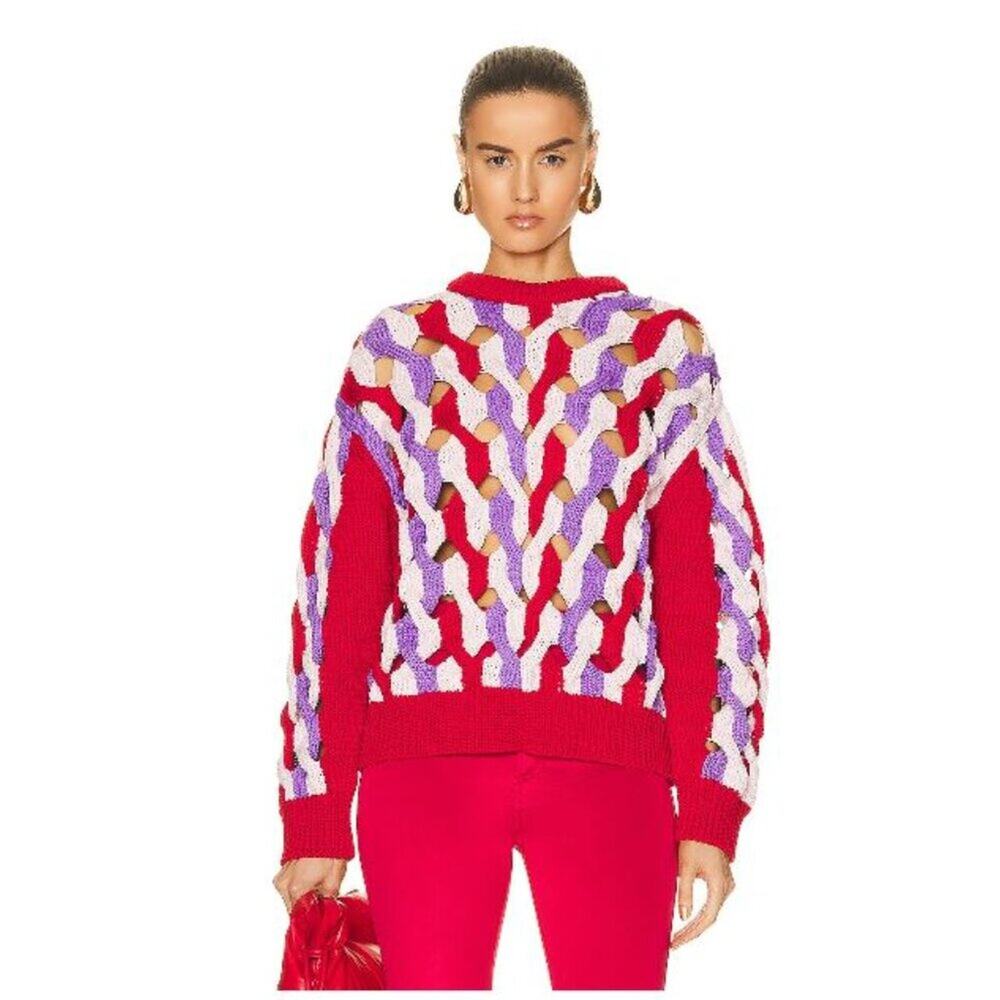 NEW Aknvas Hayley Open Work Braided Weave Woven Chunky Sweater Sz S